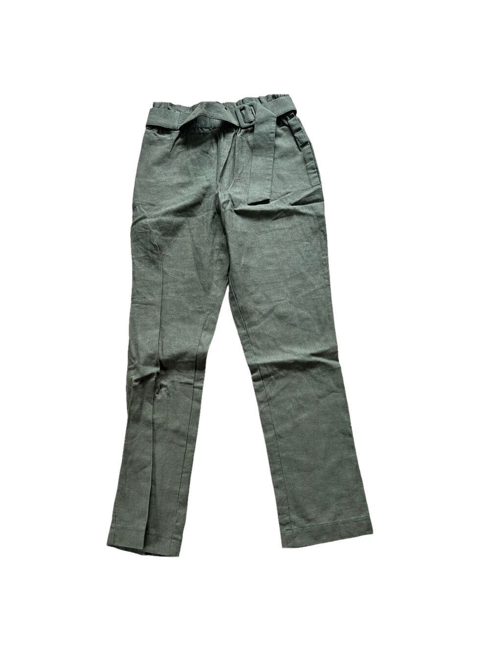 Have Green Linen Paper Bag Waist Belted Pants Small